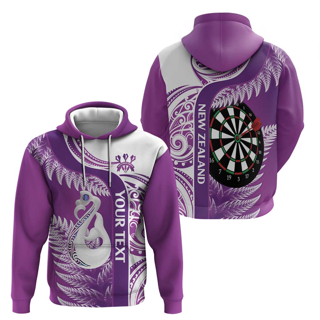 Personalised New Zealand Darts Zip Hoodie Aotearoa Fern Mix Paua Shell Manaia - Purple