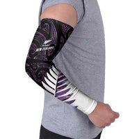 New Zealand Silver Fern Rugby Custom Arm Sleeves Go All Black Purple Maori Paua Shell - Polynesian Pride