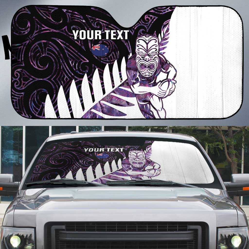New Zealand Silver Fern Rugby Custom Auto Sun Shade Go All Black Purple Maori Paua Shell - Polynesian Pride