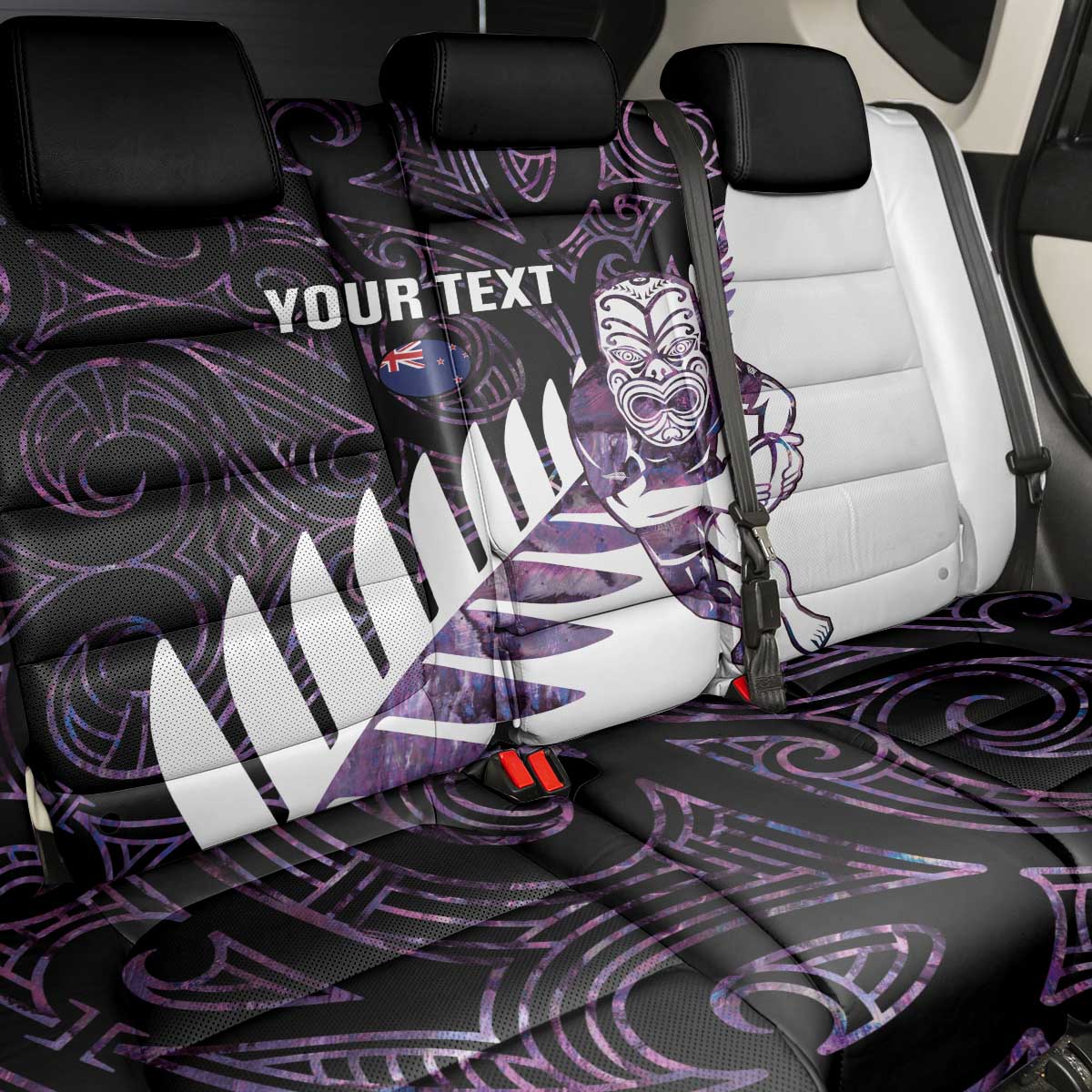 New Zealand Silver Fern Rugby Custom Back Car Seat Cover Go All Black Purple Maori Paua Shell - Polynesian Pride