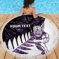 New Zealand Silver Fern Rugby Custom Beach Blanket Go All Black Purple Maori Paua Shell - Polynesian Pride