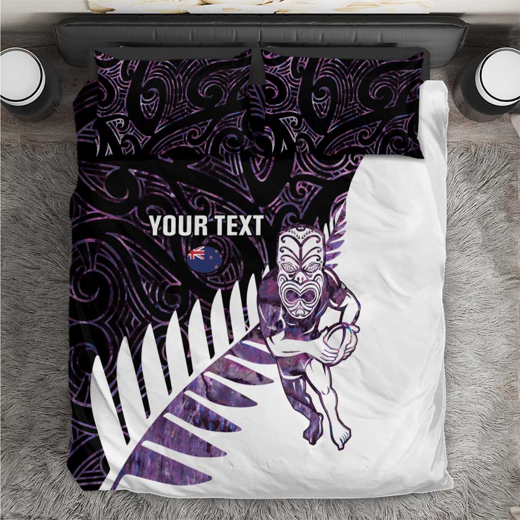 New Zealand Silver Fern Rugby Custom Bedding Set Go All Black Purple Maori Paua Shell - Polynesian Pride