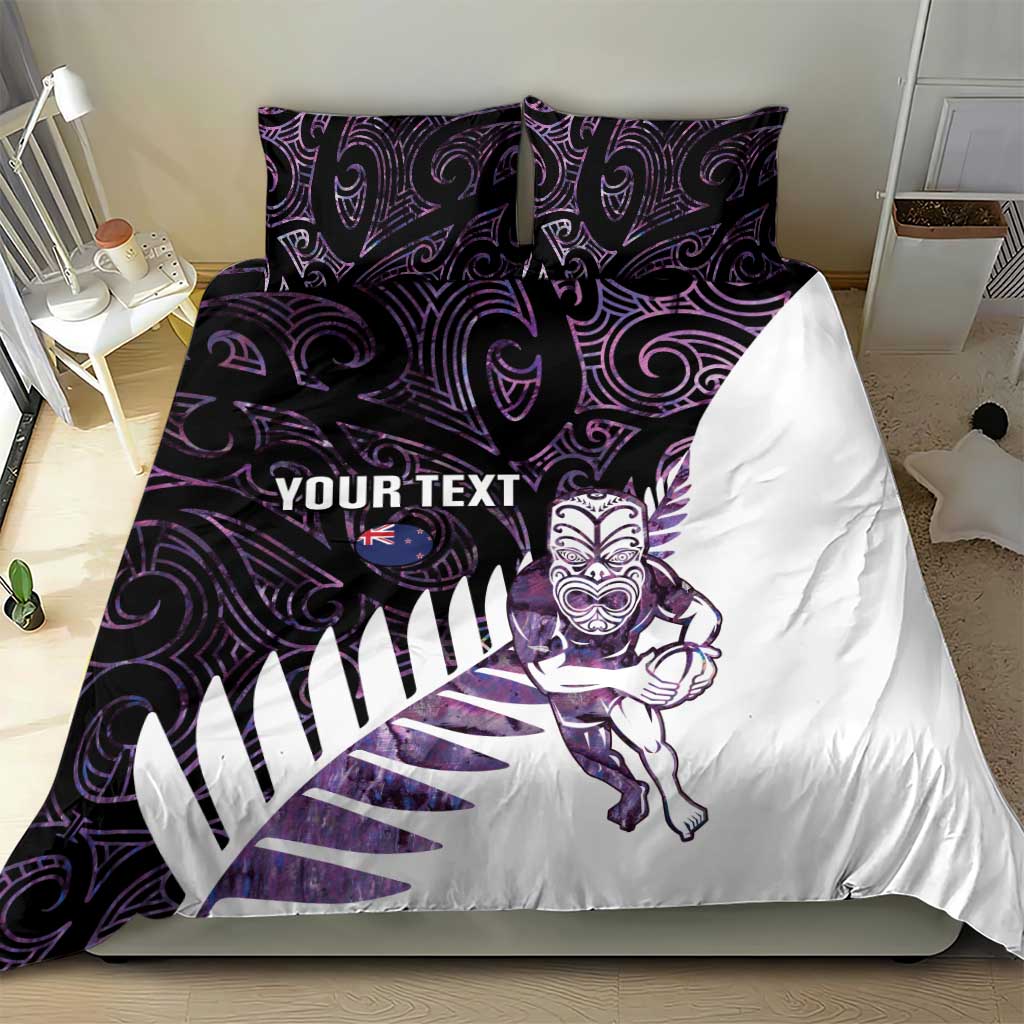 New Zealand Silver Fern Rugby Custom Bedding Set Go All Black Purple Maori Paua Shell - Polynesian Pride