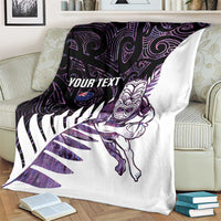 New Zealand Silver Fern Rugby Custom Blanket Go All Black Purple Maori Paua Shell - Polynesian Pride