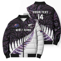 New Zealand Silver Fern Rugby Custom Bomber Puffer Jacket Go All Black Purple Maori Paua Shell - Polynesian Pride