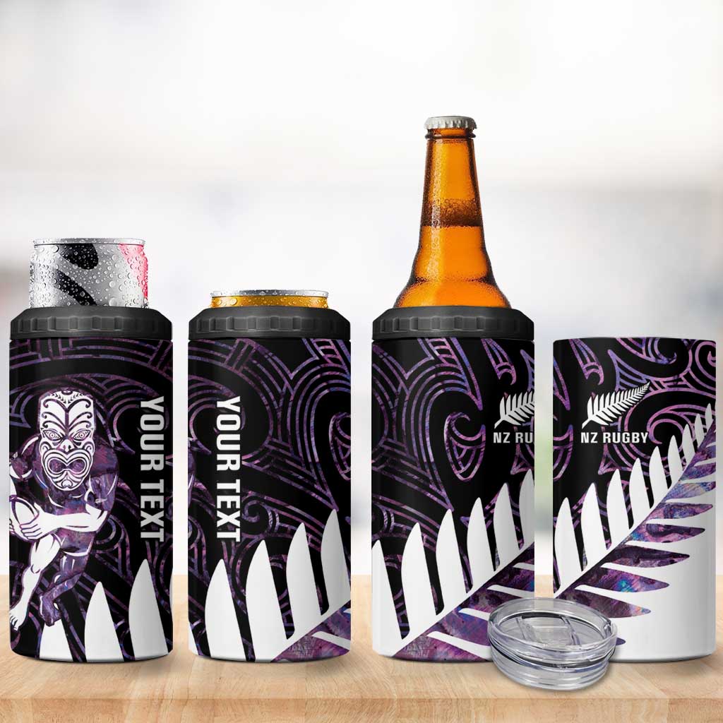 New Zealand Silver Fern Rugby Custom 4 in 1 Can Cooler Tumbler Go All Black Purple Maori Paua Shell - Polynesian Pride