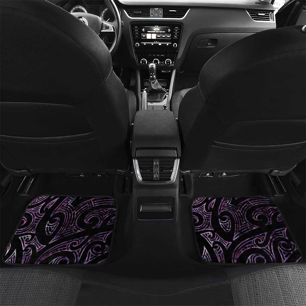 New Zealand Silver Fern Rugby Custom Car Mats Go All Black Purple Maori Paua Shell - Polynesian Pride