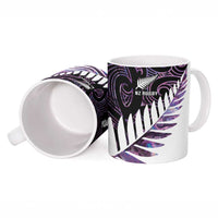 New Zealand Silver Fern Rugby Custom Ceramic Mug Go All Black Purple Maori Paua Shell - Polynesian Pride
