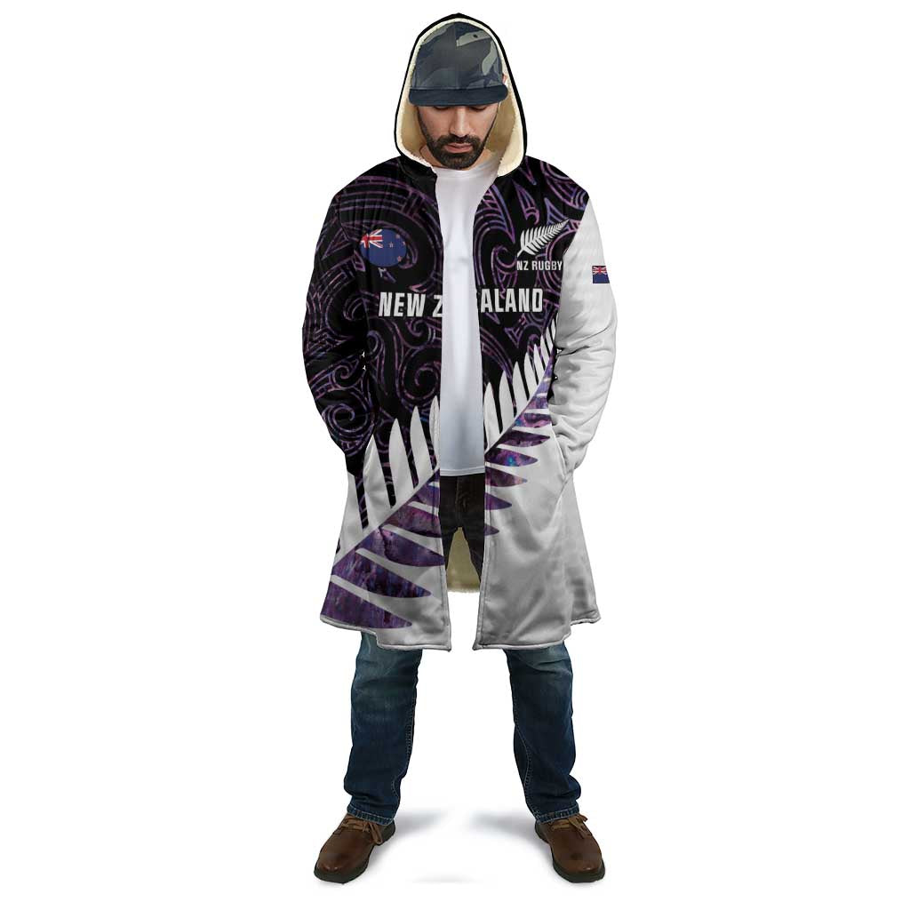 New Zealand Silver Fern Rugby Custom Cloak Go All Black Purple Maori Paua Shell - Polynesian Pride