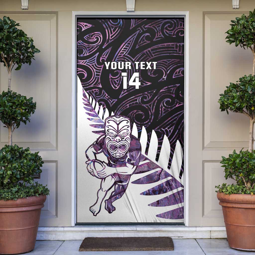 New Zealand Silver Fern Rugby Custom Door Cover Go All Black Purple Maori Paua Shell - Polynesian Pride
