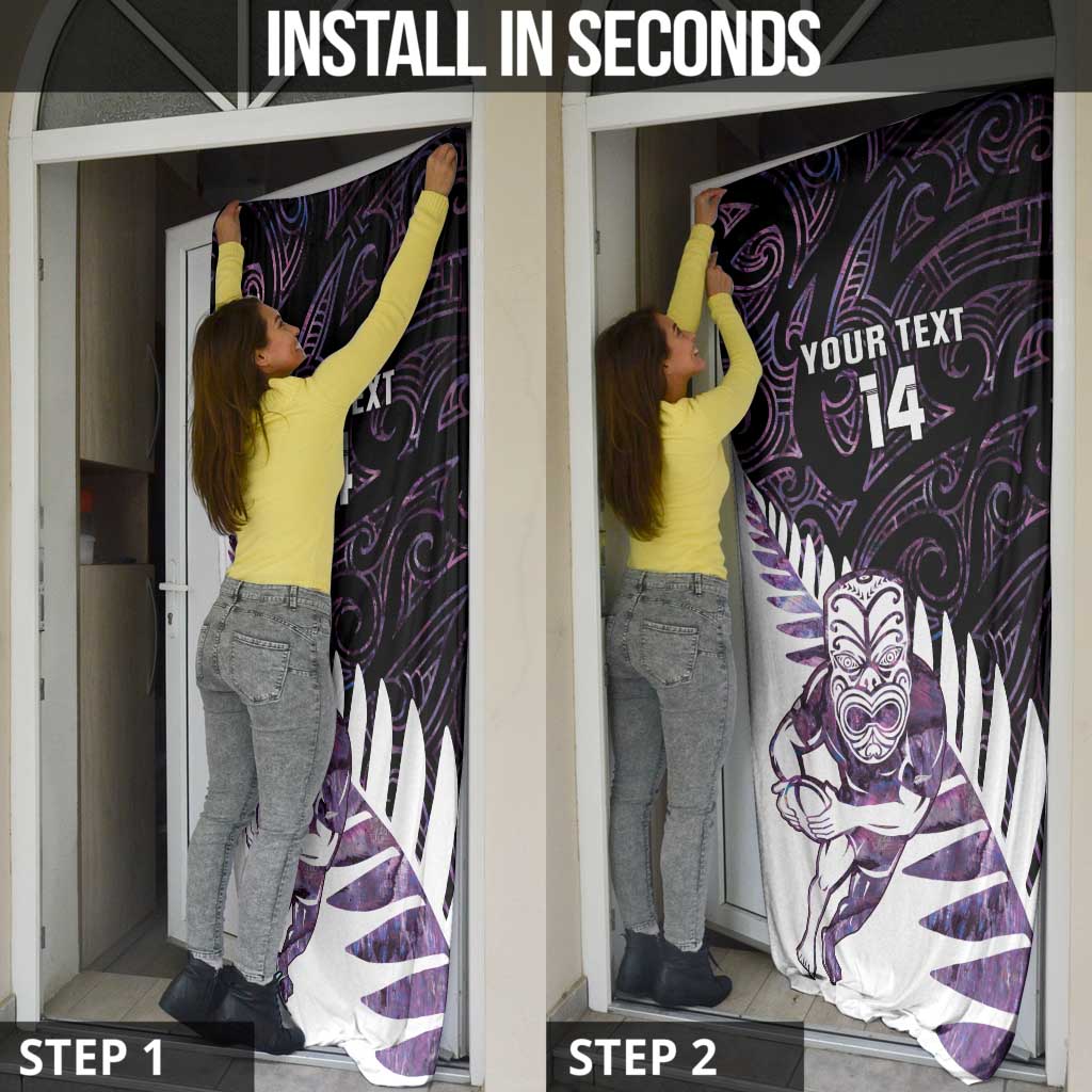 New Zealand Silver Fern Rugby Custom Door Cover Go All Black Purple Maori Paua Shell - Polynesian Pride