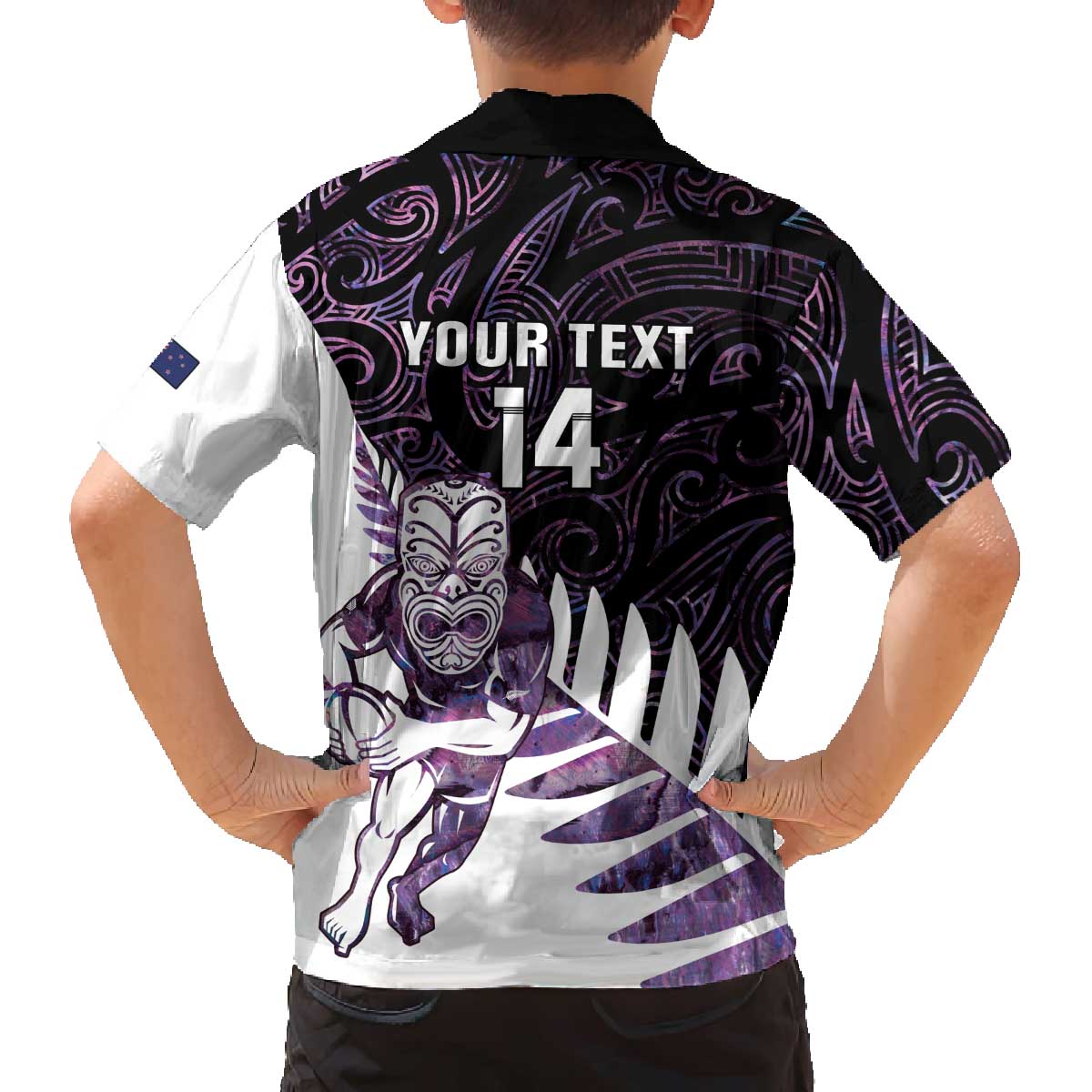 New Zealand Silver Fern Rugby Custom Family Matching Off The Shoulder Long Sleeve Dress and Hawaiian Shirt Go All Black Purple Maori Paua Shell - Polynesian Pride