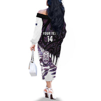 New Zealand Silver Fern Rugby Custom Family Matching Off The Shoulder Long Sleeve Dress and Hawaiian Shirt Go All Black Purple Maori Paua Shell - Polynesian Pride