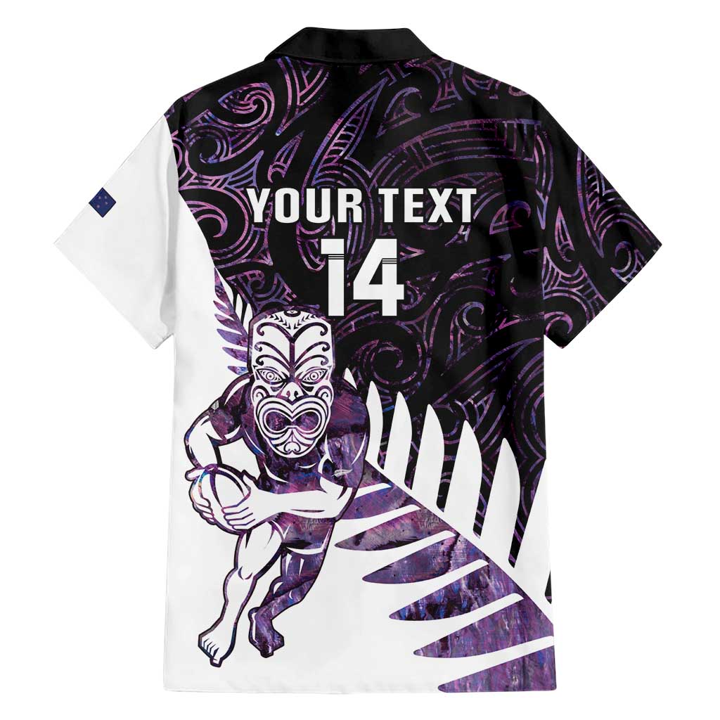 New Zealand Silver Fern Rugby Custom Family Matching Short Sleeve Bodycon Dress and Hawaiian Shirt Go All Black Purple Maori Paua Shell - Polynesian Pride