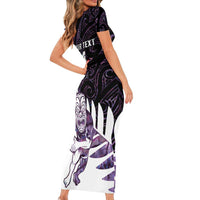 New Zealand Silver Fern Rugby Custom Family Matching Short Sleeve Bodycon Dress and Hawaiian Shirt Go All Black Purple Maori Paua Shell - Polynesian Pride