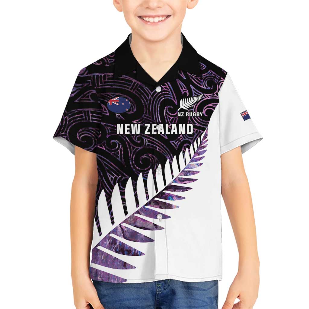 New Zealand Silver Fern Rugby Custom Family Matching Summer Maxi Dress and Hawaiian Shirt Go All Black Purple Maori Paua Shell - Polynesian Pride