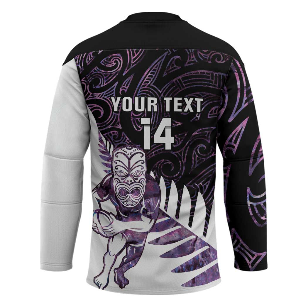 New Zealand Silver Fern Rugby Custom Hockey Jersey Go All Black Purple Maori Paua Shell - Polynesian Pride