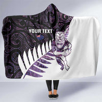 New Zealand Silver Fern Rugby Custom Hooded Blanket Go All Black Purple Maori Paua Shell - Polynesian Pride