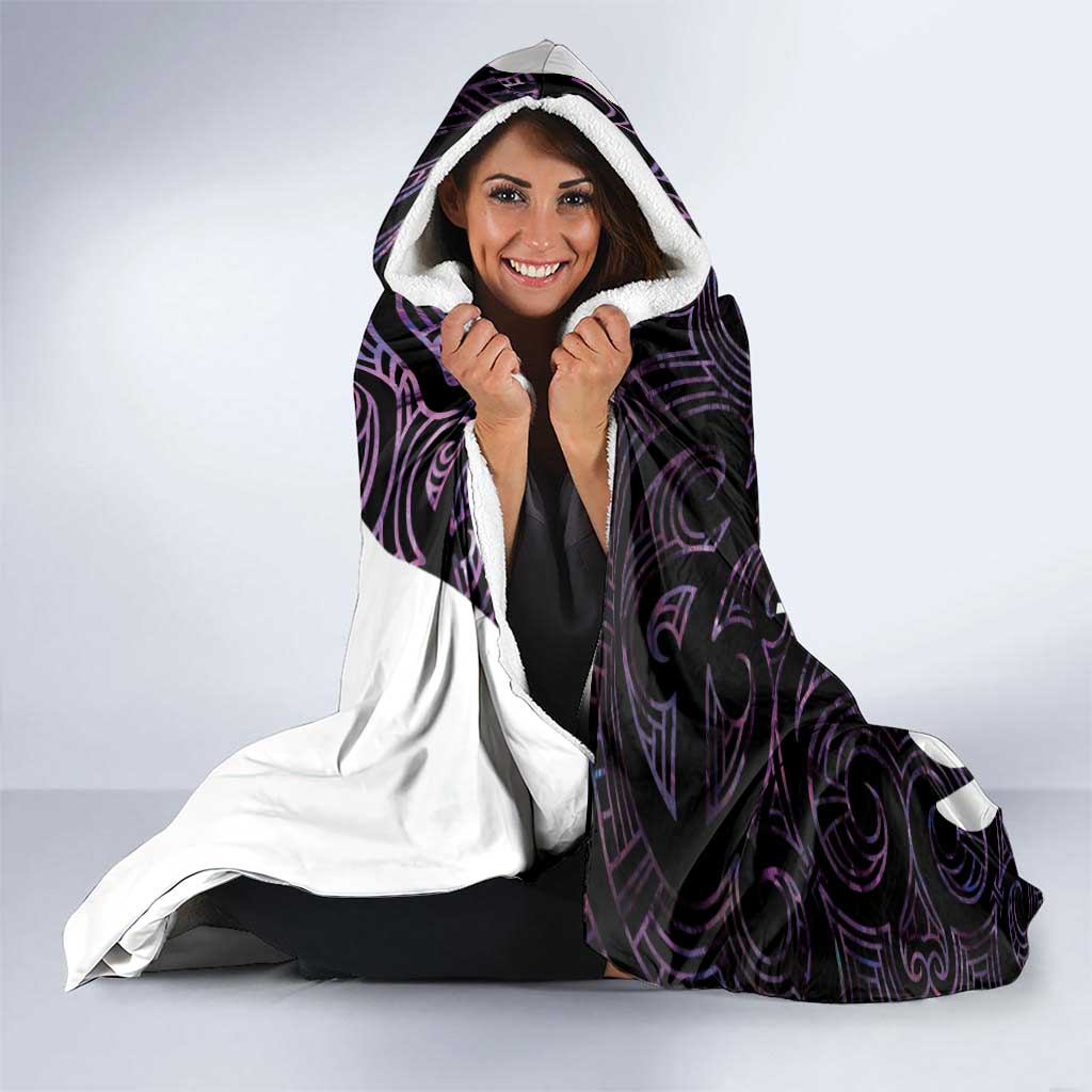 New Zealand Silver Fern Rugby Custom Hooded Blanket Go All Black Purple Maori Paua Shell - Polynesian Pride