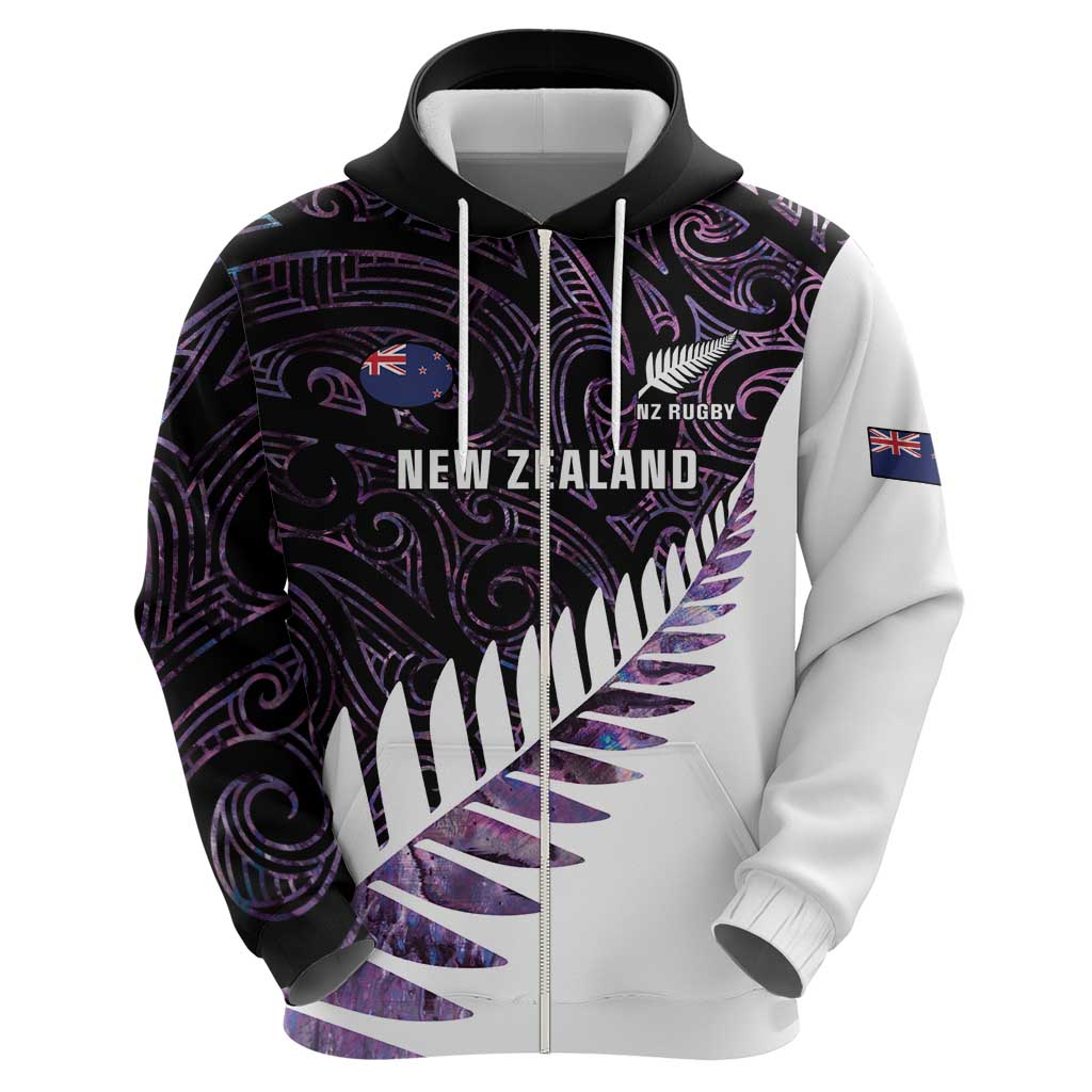 New Zealand Silver Fern Rugby Custom Hoodie Go All Black Purple Maori Paua Shell - Polynesian Pride