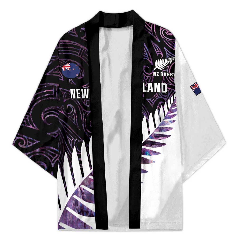New Zealand Silver Fern Rugby Custom Kimono Go All Black Purple Maori Paua Shell - Polynesian Pride