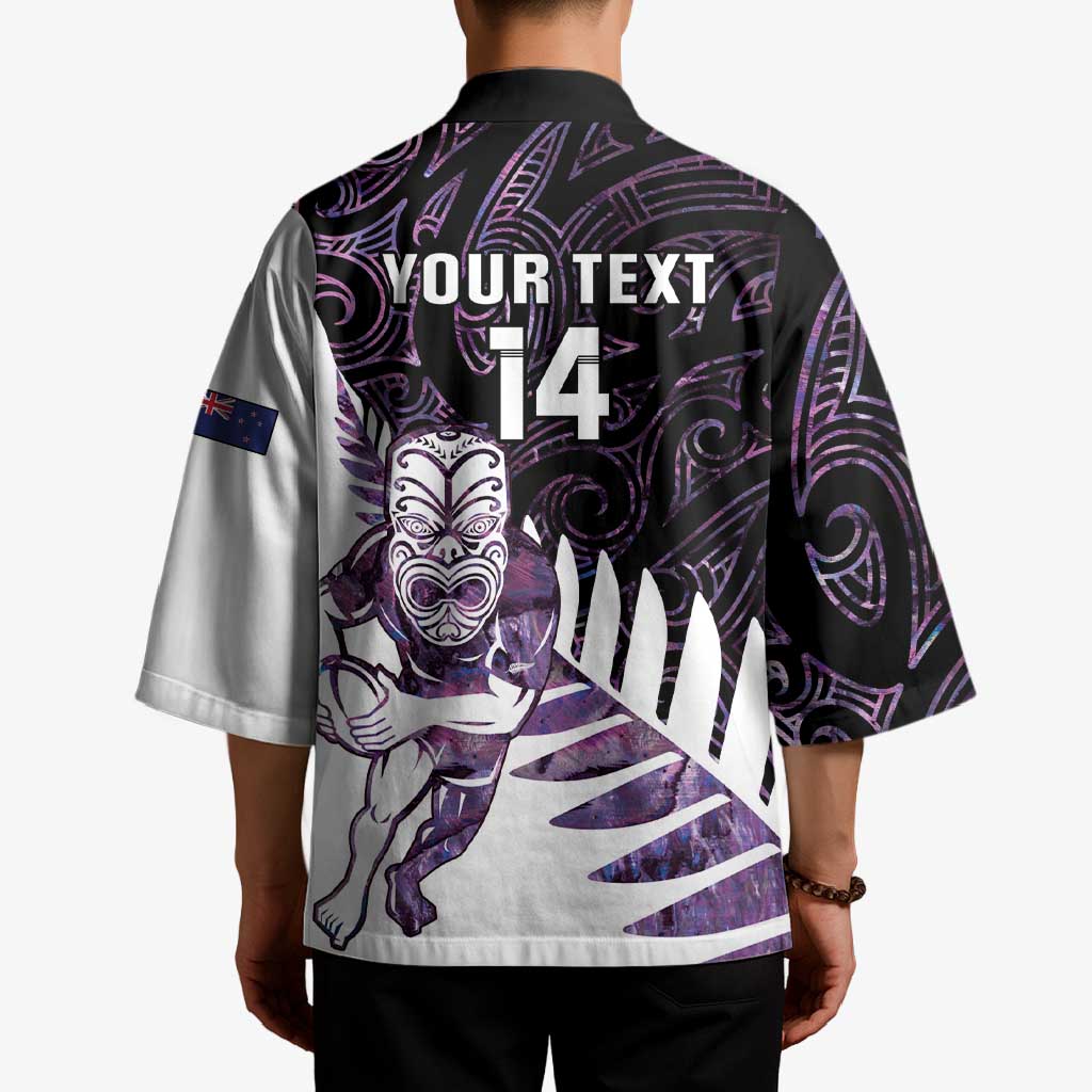 New Zealand Silver Fern Rugby Custom Kimono Go All Black Purple Maori Paua Shell - Polynesian Pride