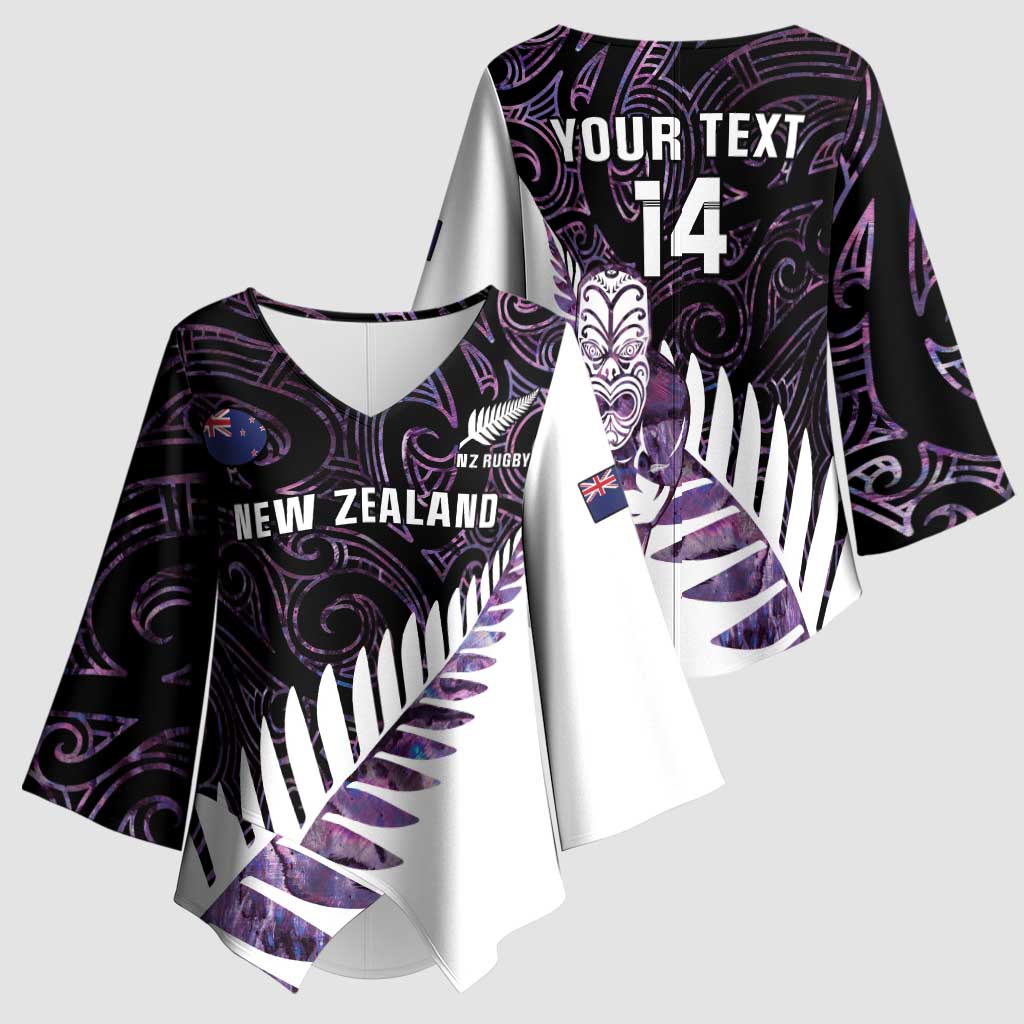 New Zealand Silver Fern Rugby Custom Kimono Sleeve Blouse Go All Black Purple Maori Paua Shell - Polynesian Pride