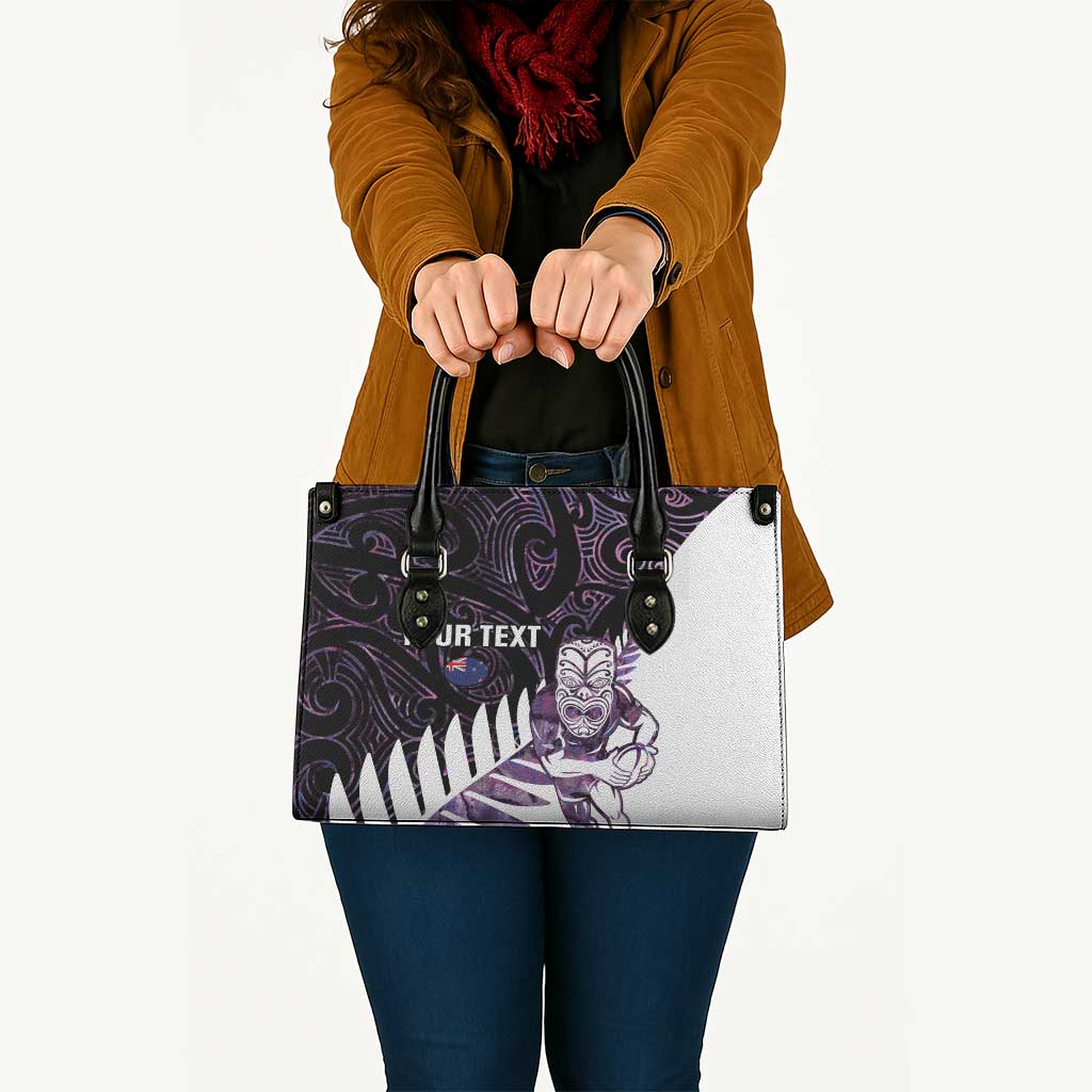 New Zealand Silver Fern Rugby Custom Leather Bag Go All Black Purple Maori Paua Shell - Polynesian Pride