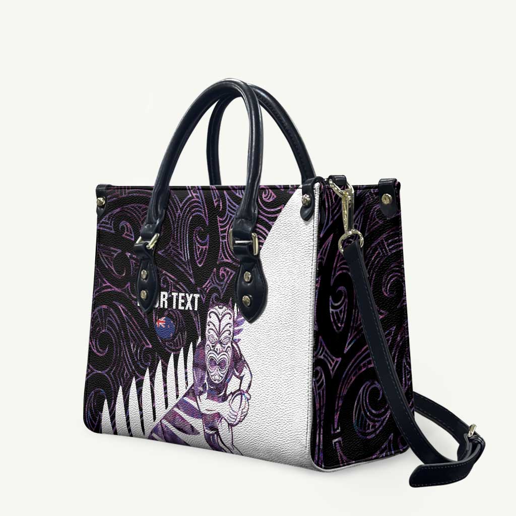 New Zealand Silver Fern Rugby Custom Leather Bag Go All Black Purple Maori Paua Shell - Polynesian Pride