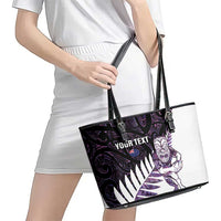 New Zealand Silver Fern Rugby Custom Leather Tote Bag Go All Black Purple Maori Paua Shell - Polynesian Pride