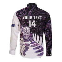 New Zealand Silver Fern Rugby Custom Long Sleeve Button Shirt Go All Black Purple Maori Paua Shell - Polynesian Pride