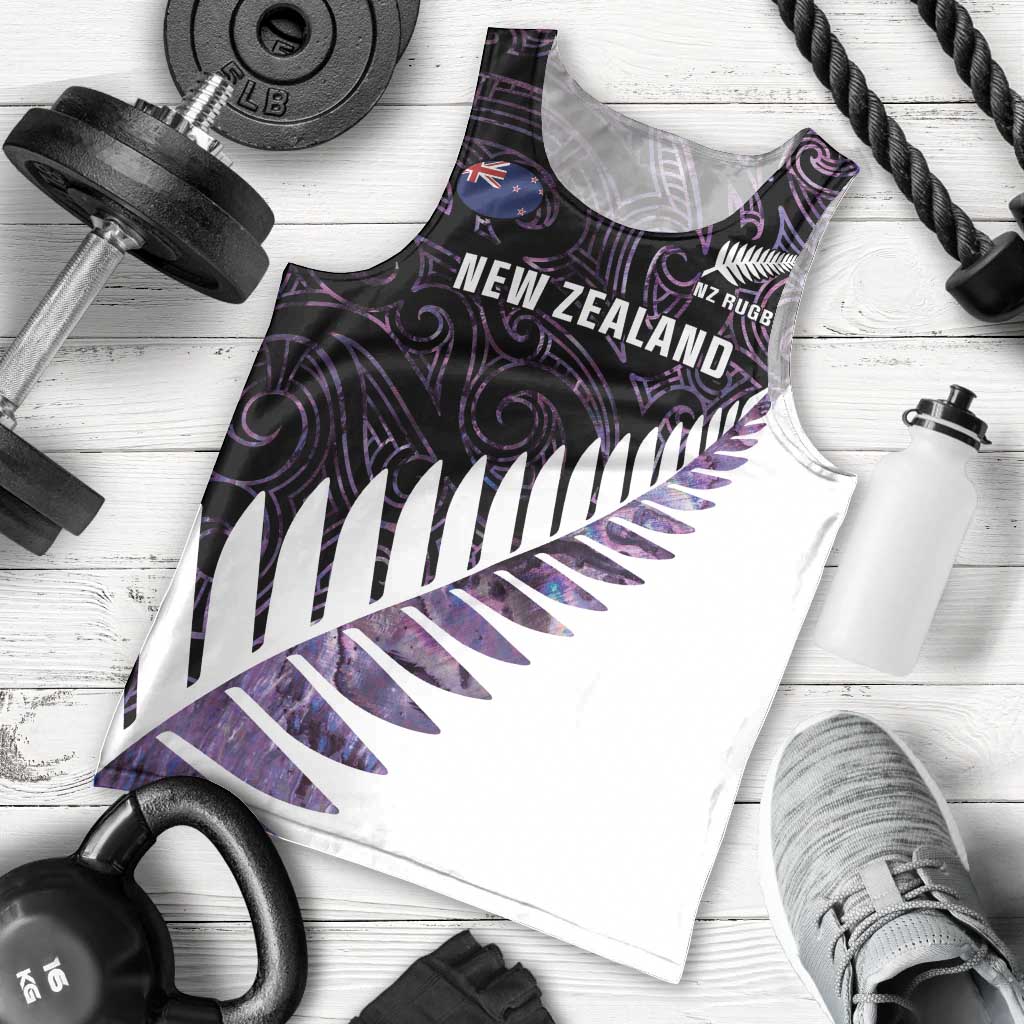 New Zealand Silver Fern Rugby Custom Men Tank Top Go All Black Purple Maori Paua Shell - Polynesian Pride