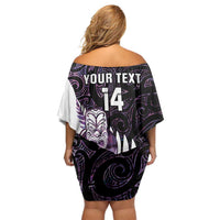 New Zealand Silver Fern Rugby Custom Off Shoulder Short Dress Go All Black Purple Maori Paua Shell - Polynesian Pride