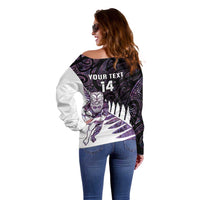 New Zealand Silver Fern Rugby Custom Off Shoulder Sweater Go All Black Purple Maori Paua Shell - Polynesian Pride