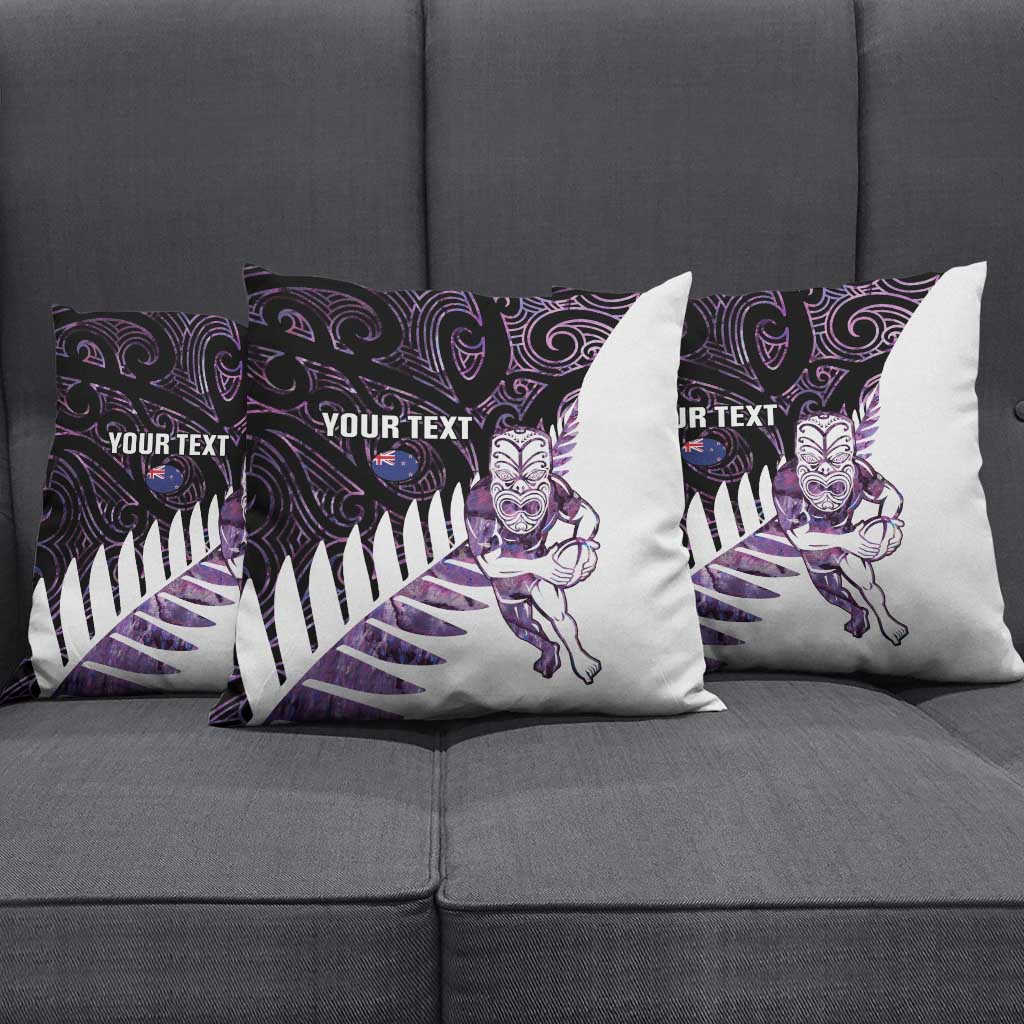 New Zealand Silver Fern Rugby Custom Pillow Cover Go All Black Purple Maori Paua Shell - Polynesian Pride