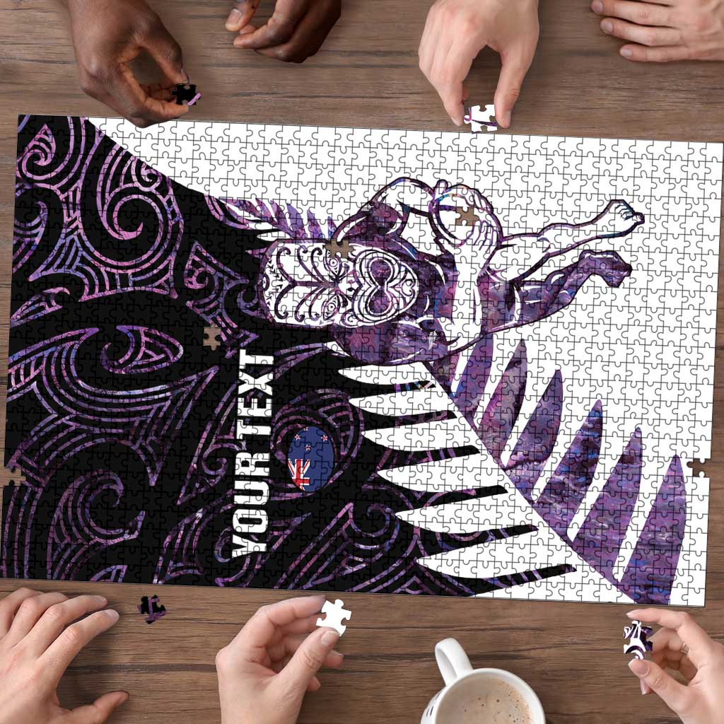 New Zealand Silver Fern Rugby Custom Puzzle Go All Black Purple Maori Paua Shell - Polynesian Pride