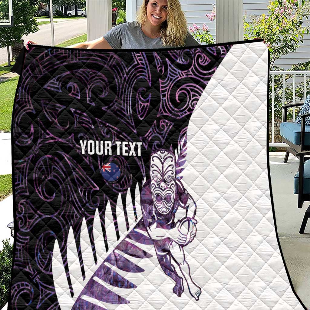 New Zealand Silver Fern Rugby Custom Quilt Go All Black Purple Maori Paua Shell - Polynesian Pride