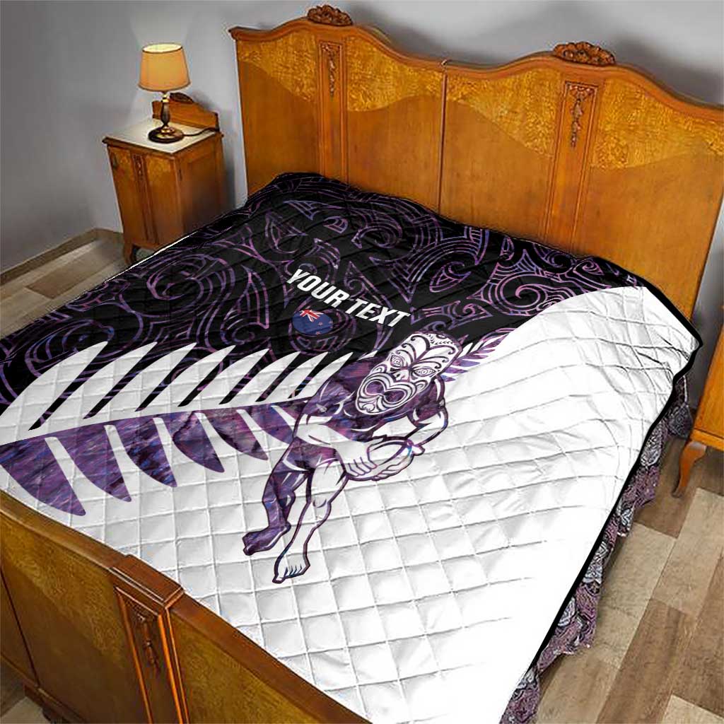 New Zealand Silver Fern Rugby Custom Quilt Go All Black Purple Maori Paua Shell - Polynesian Pride