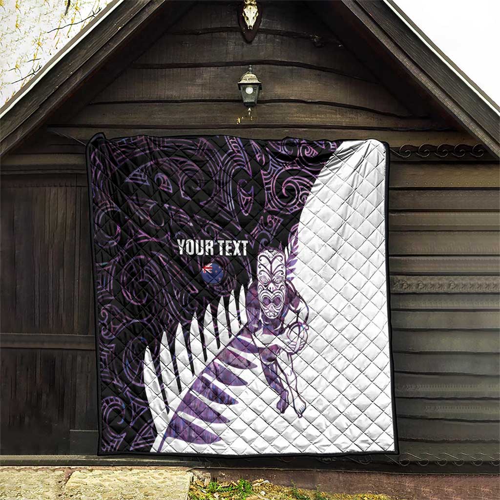 New Zealand Silver Fern Rugby Custom Quilt Go All Black Purple Maori Paua Shell - Polynesian Pride