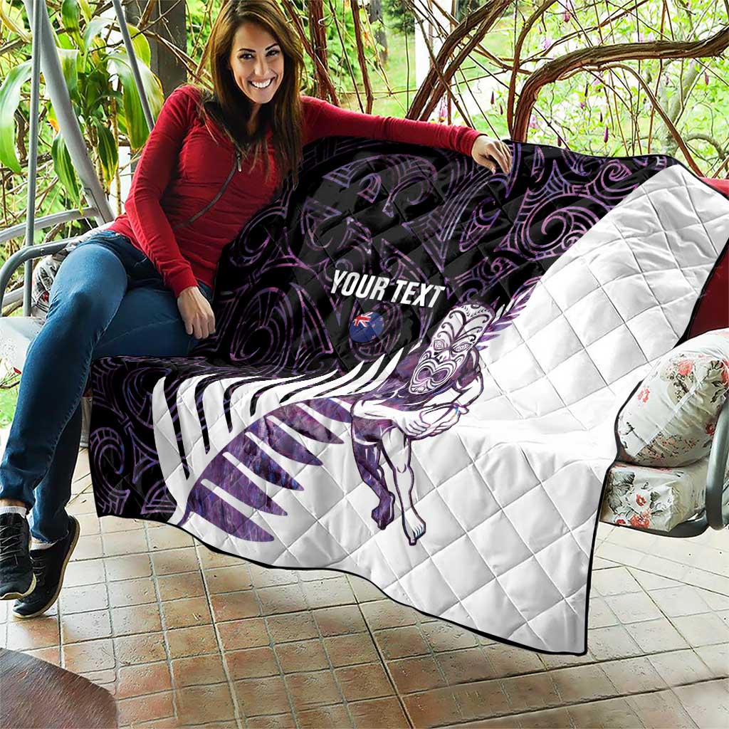 New Zealand Silver Fern Rugby Custom Quilt Go All Black Purple Maori Paua Shell - Polynesian Pride