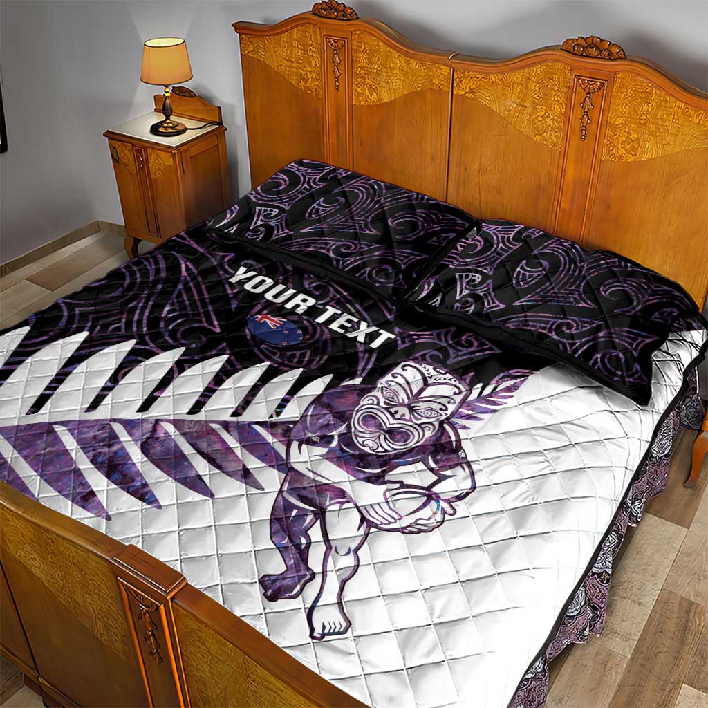 New Zealand Silver Fern Rugby Custom Quilt Bed Set Go All Black Purple Maori Paua Shell - Polynesian Pride