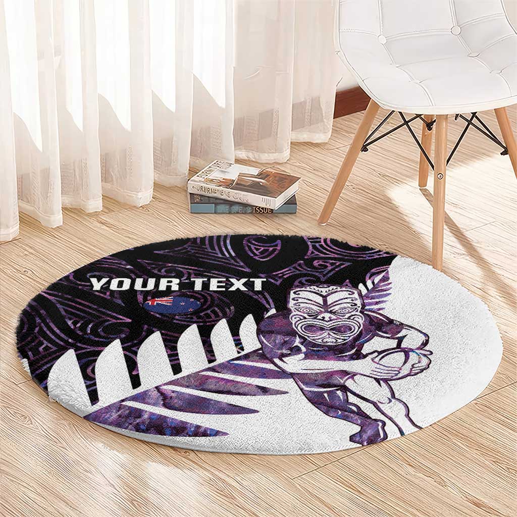 New Zealand Silver Fern Rugby Custom Round Carpet Go All Black Purple Maori Paua Shell - Polynesian Pride