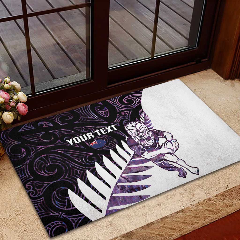 New Zealand Silver Fern Rugby Custom Rubber Doormat Go All Black Purple Maori Paua Shell - Polynesian Pride