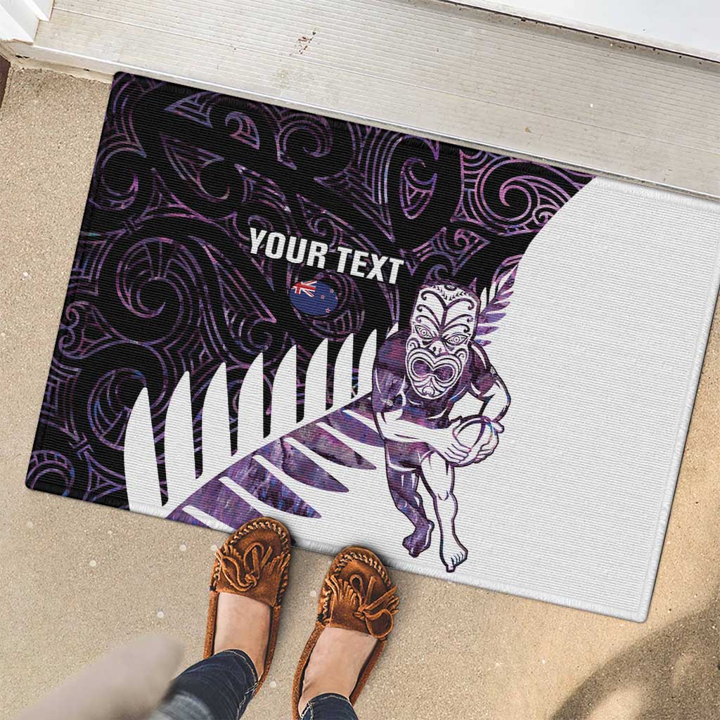 New Zealand Silver Fern Rugby Custom Rubber Doormat Go All Black Purple Maori Paua Shell - Polynesian Pride