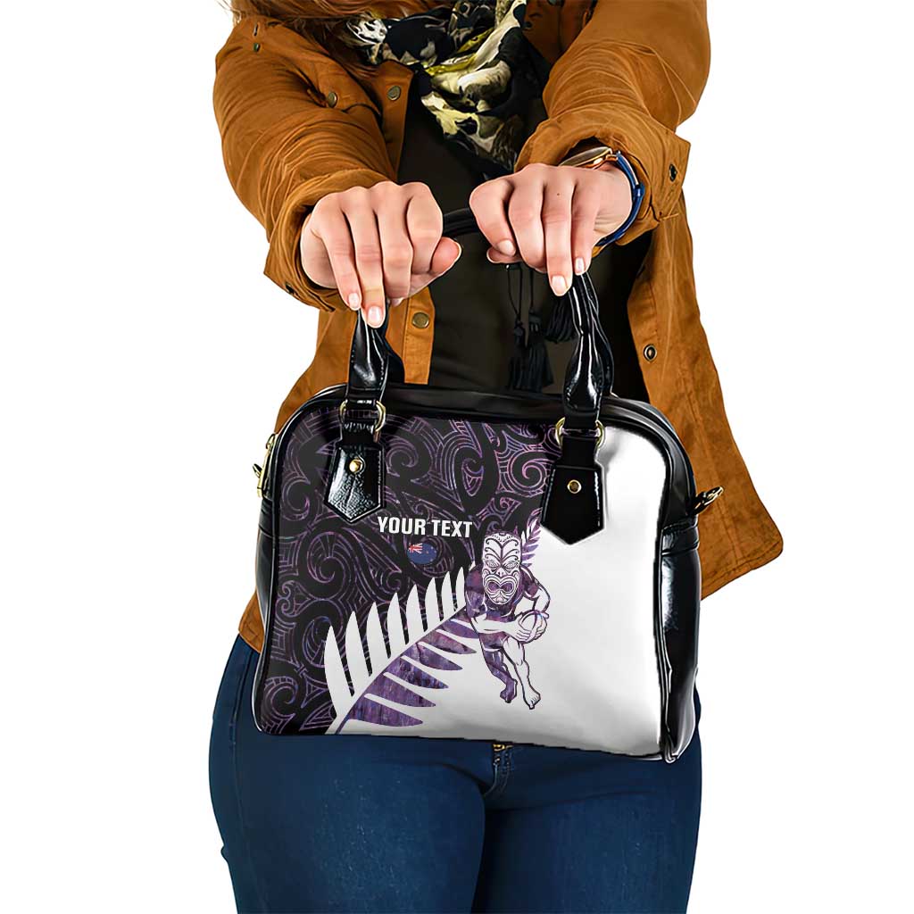 New Zealand Silver Fern Rugby Custom Shoulder Handbag Go All Black Purple Maori Paua Shell - Polynesian Pride
