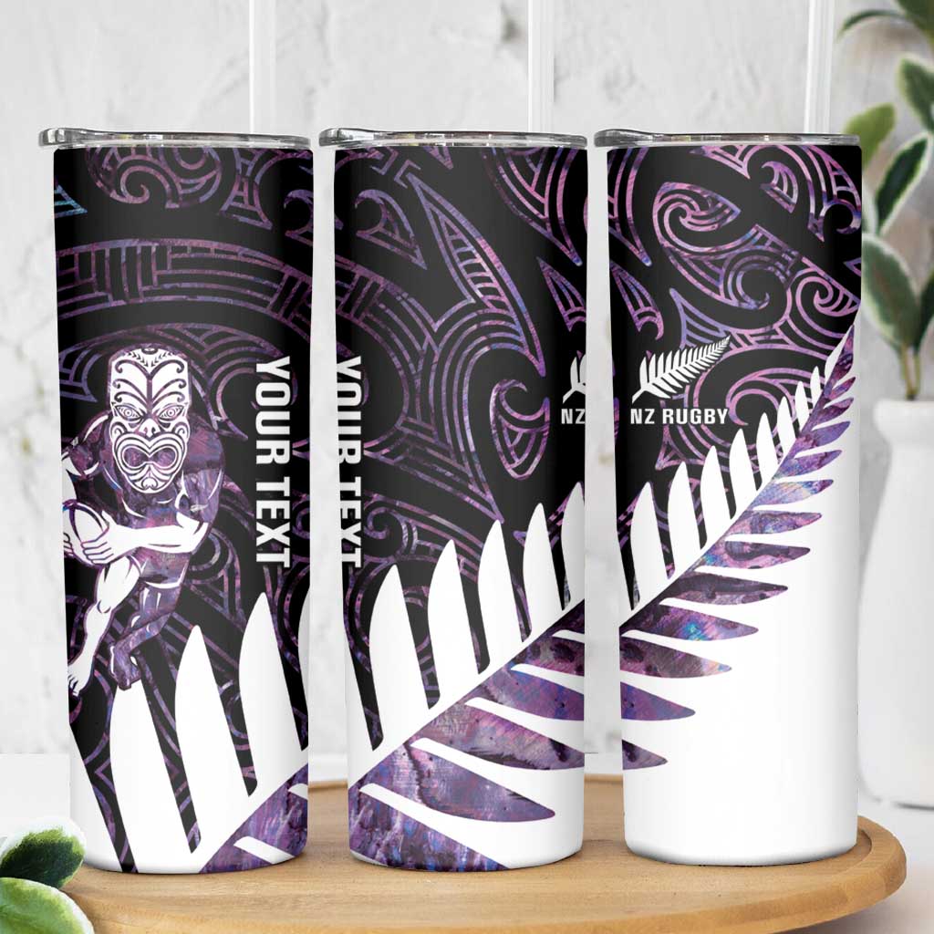 New Zealand Silver Fern Rugby Custom Skinny Tumbler Go All Black Purple Maori Paua Shell - Polynesian Pride
