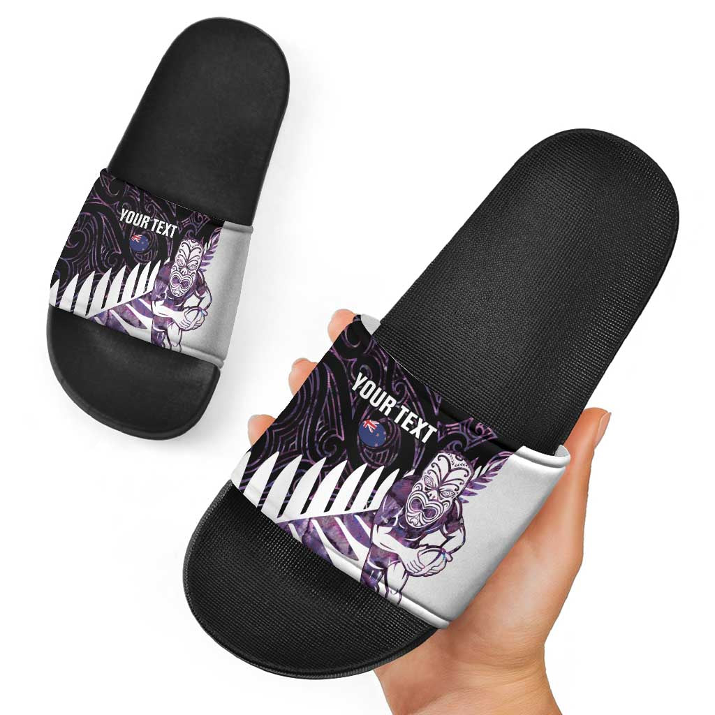 New Zealand Silver Fern Rugby Custom Slide Sandals Go All Black Purple Maori Paua Shell - Polynesian Pride
