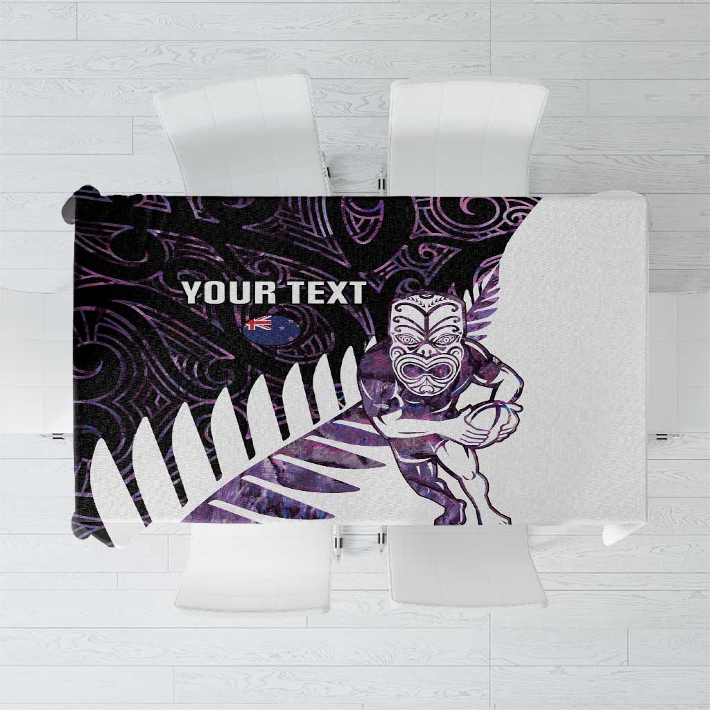 New Zealand Silver Fern Rugby Custom Tablecloth Go All Black Purple Maori Paua Shell - Polynesian Pride