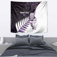 New Zealand Silver Fern Rugby Custom Tapestry Go All Black Purple Maori Paua Shell - Polynesian Pride