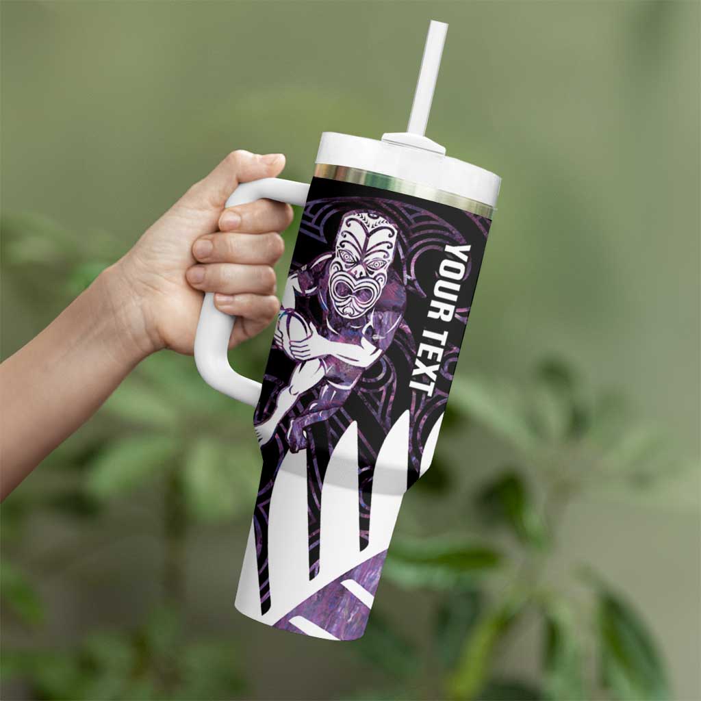 New Zealand Silver Fern Rugby Custom Tumbler With Handle Go All Black Purple Maori Paua Shell - Polynesian Pride